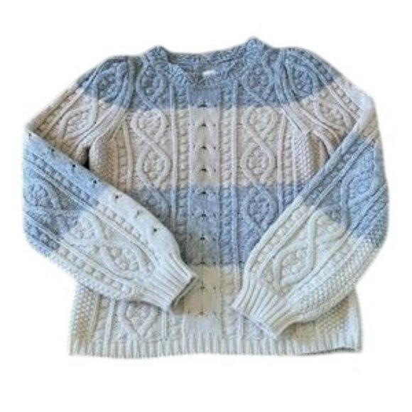 Rebecca Taylor Cable-Knit Striped Sweater XS Wool-Blend Beige/Gray/Ivory Ribbed - Picture 4 of 8